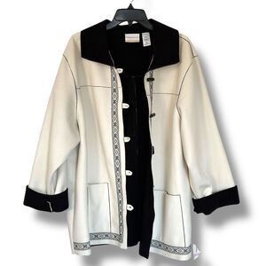 Alfred Dunner Faux Suede Black White Toggle Button Jacket NWT 22W